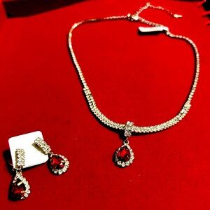 Elegant Red and Silver Jewelry Set
